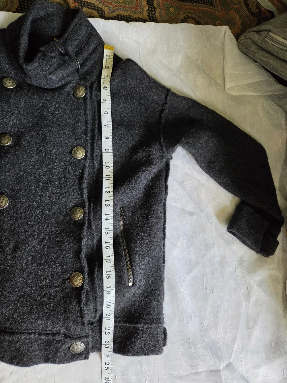 Free People Double-Breasted Charcoal 100% Wool Jacket Military Style Peacoat XS